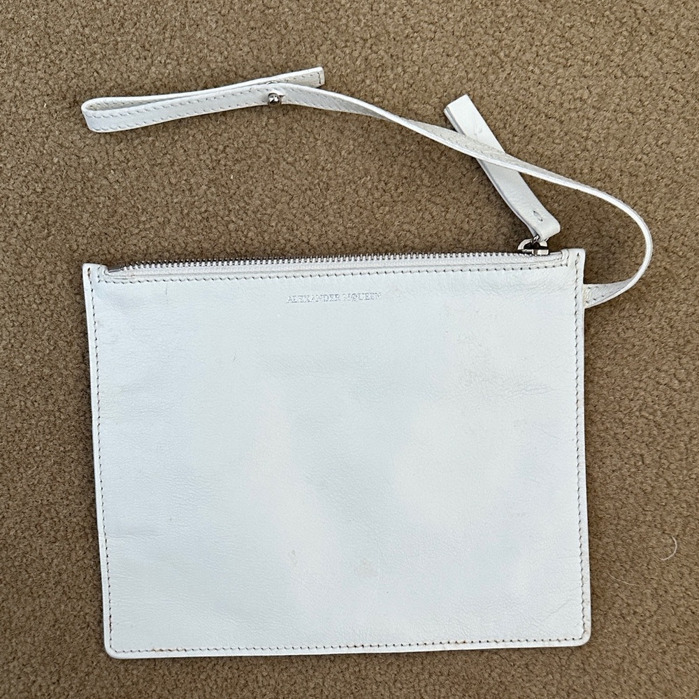 Alexander McQueen White Leather Wristlet Pouch